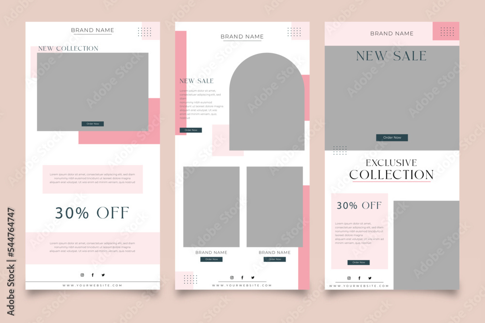email template for e-commerce business. vector, pink,
editable, shapes, newsletter template, weekly