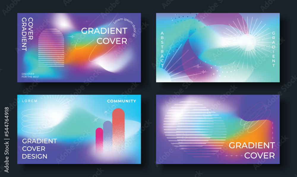 Set of template background design vector. Collection of creative trendy vibrant abstract gradient blurred background, circle, curve, round, lines. Design for business card, cover, banner, poster.