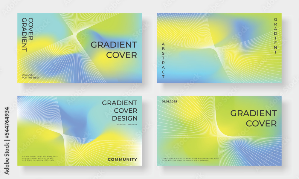 Obraz premium Set of template background design vector. Collection of creative trendy abstract gradient vibrant color blurred background with line art. Design illustration for business card, cover, banner, poster.