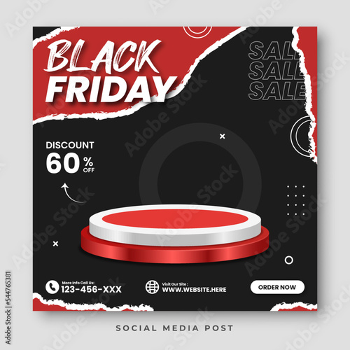 Black friday with podium product display social media banner
