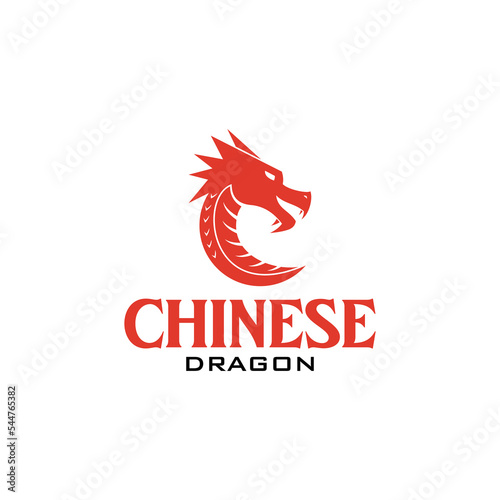 Silhoutte Of Chinese Red Dragon Head Icon Logo Design Inspiration