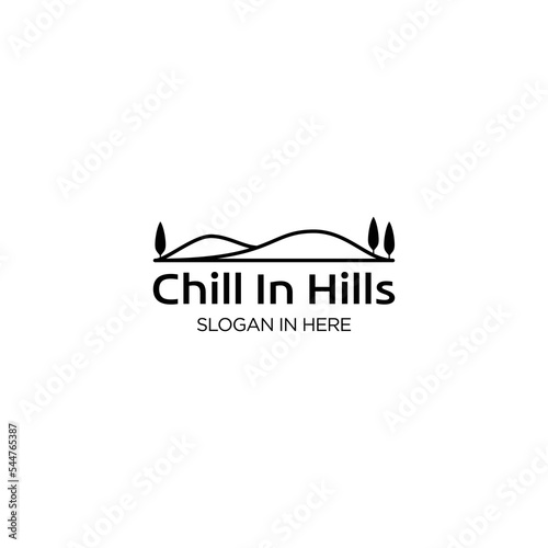 Minimalist logo of Hill with tree monoline style design vector template
