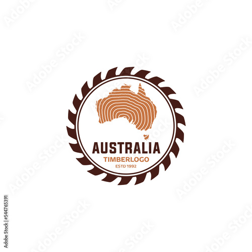 Australia Timber wood, tree with saw vintage logo vector tamplate