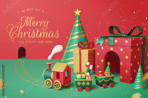 3D Christmas card of train set gift