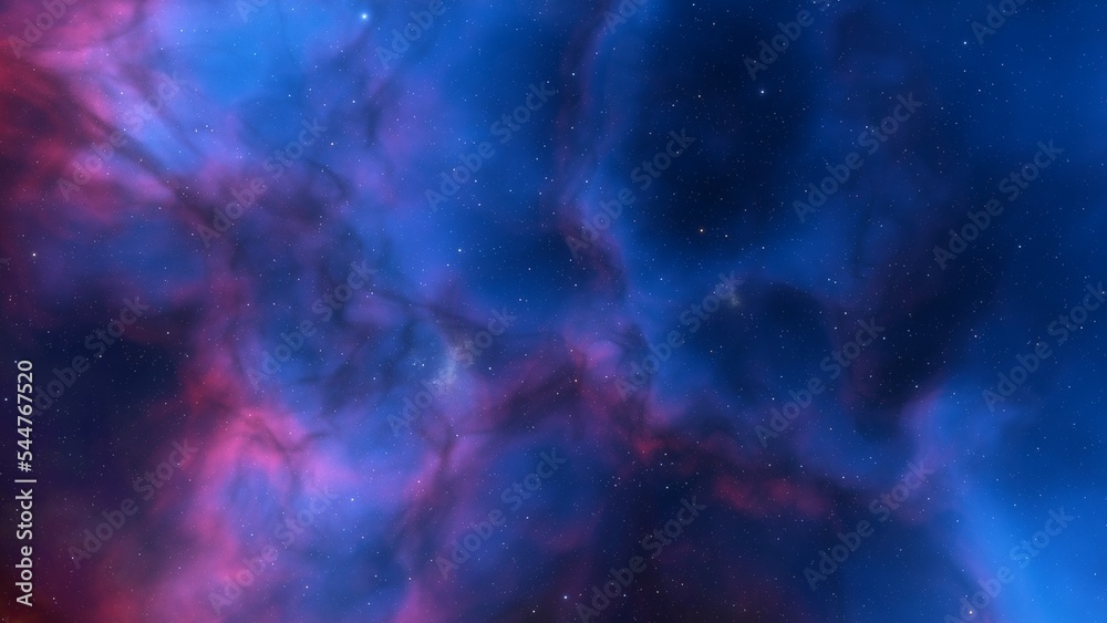 Cosmic background with a blue purple nebula and stars
