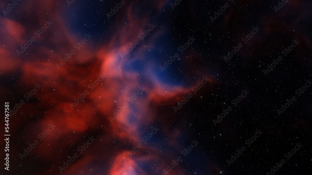 Cosmic background with a blue purple nebula and stars
