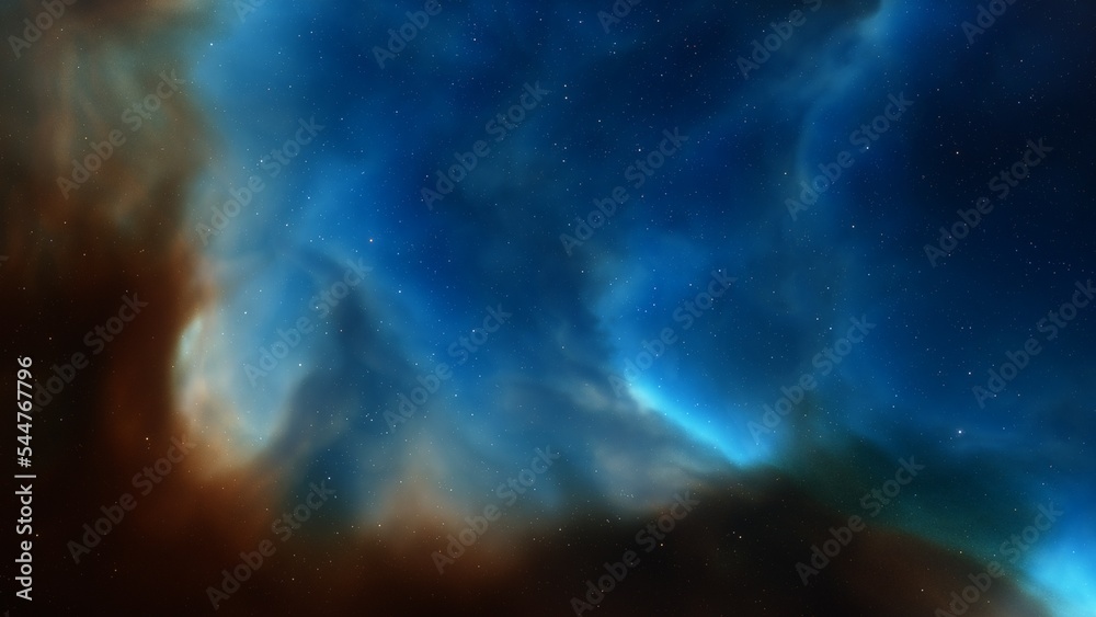 Obraz premium nebula gas cloud in deep outer space, science fiction illustration, colorful space background with stars 3d render