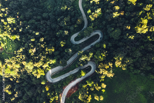 traveling on winding mountain road,Aerial View Of Winding Road Amidst Trees