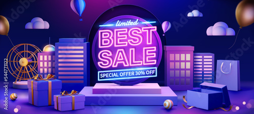3D Purple shopping festival banner