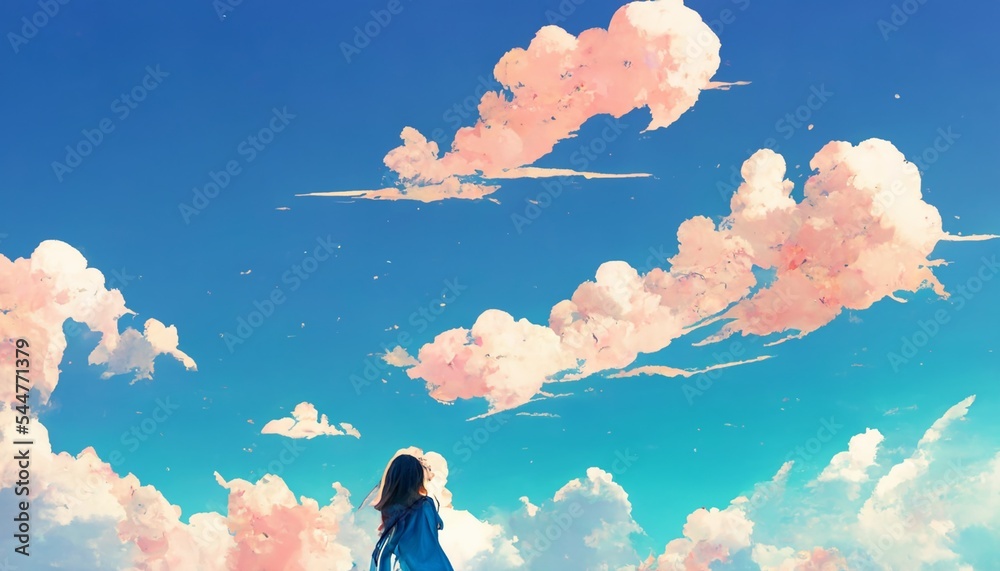 イラスト 絵画 雲 青空 空 夏 Stock イラスト | Adobe Stock