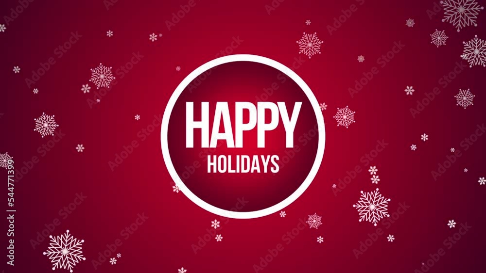Happy Holidays with fall snowflakes on red gradient, motion holidays and retro style background for New Year and Merry Christmas