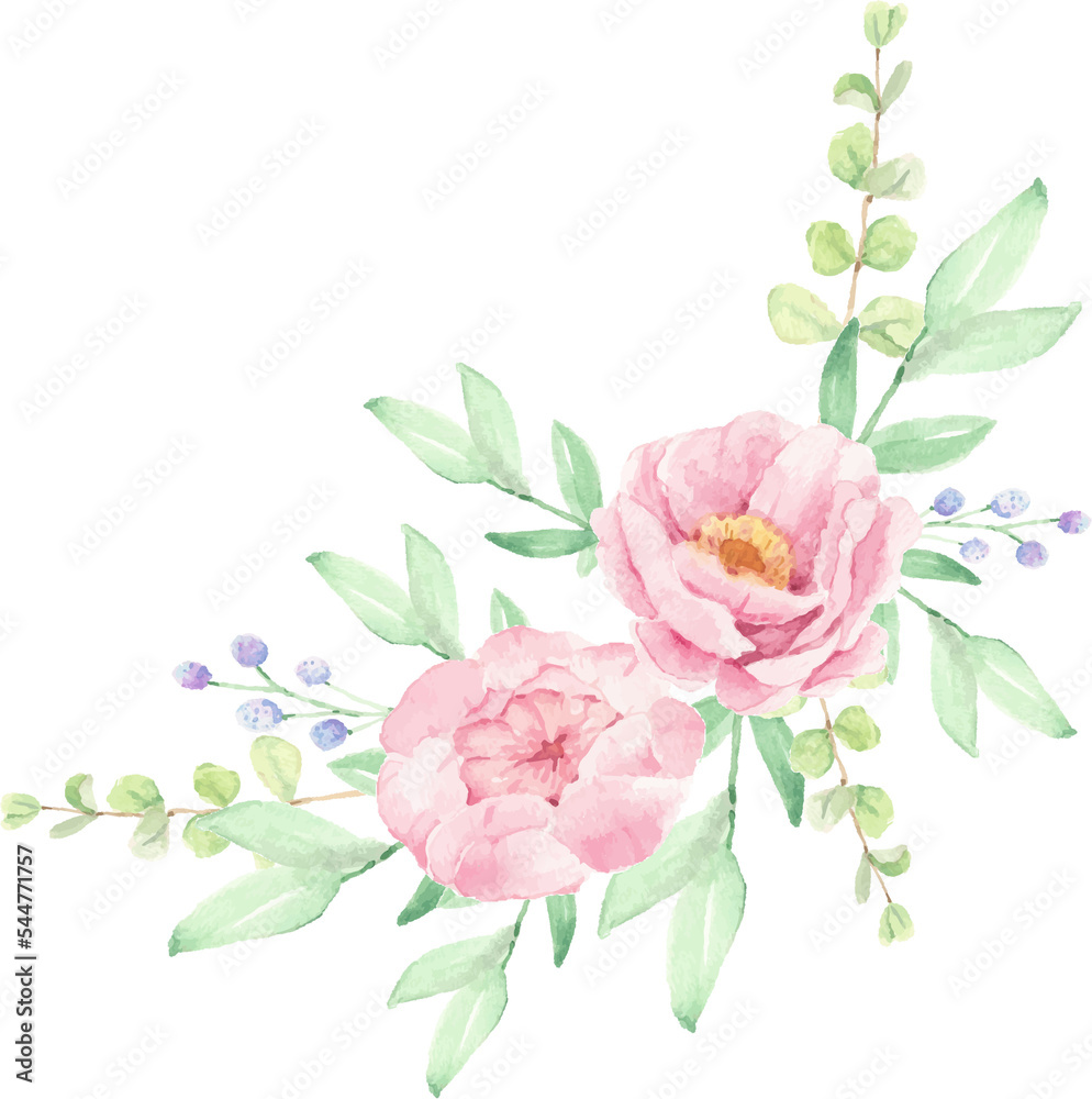 Fototapeta premium watercolor pink peony flower bouquet arrangement