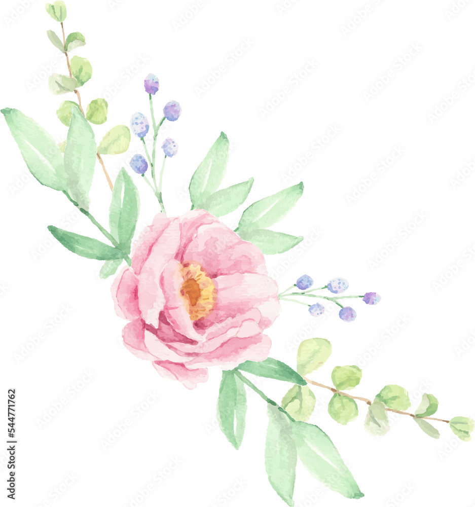 Fototapeta premium watercolor pink peony flower bouquet arrangement wreath frame
