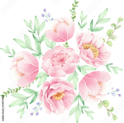 Fototapeta Naklejka Na Ścianę i Meble -  watercolor pink peony flower bouquet arrangement