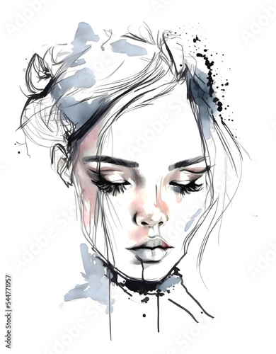 Portrait of a girl in watercolor style. Abstract fashion watercolor illustration
