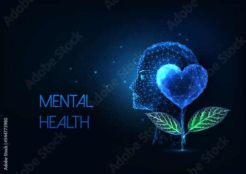 Papier peint Mental health concept with human head and heart shape flower