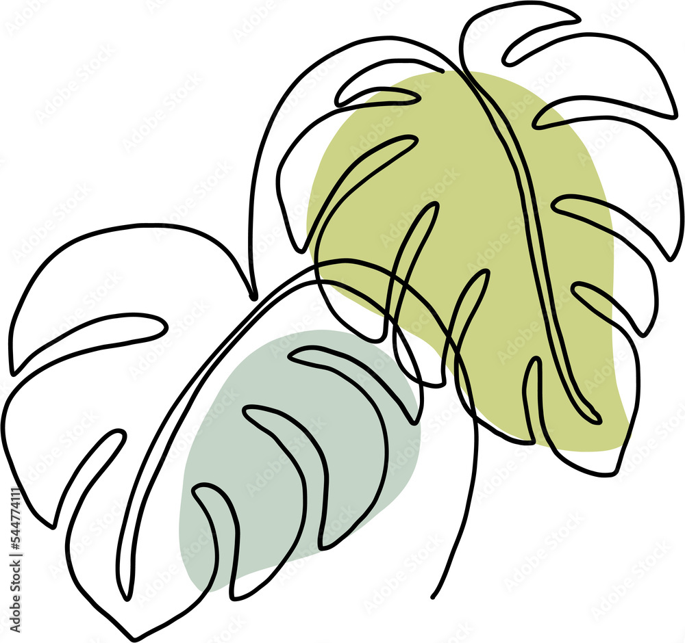 simplicity monstera leaf freehand continuous line drawing
