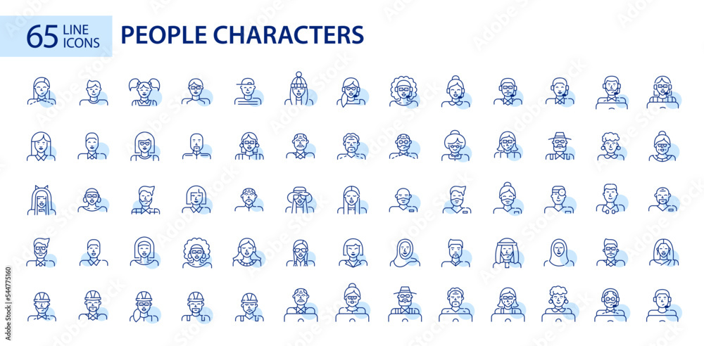65 line art people character and user avatar icons. Pixel perfect, editable stroke design 65 line art people character and user avatar icons. Pixel perfect, editable stroke design
