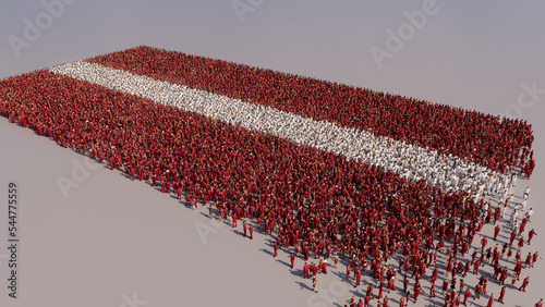 Latvian Banner Background, with People coming together to form the Flag of Latvia. photo