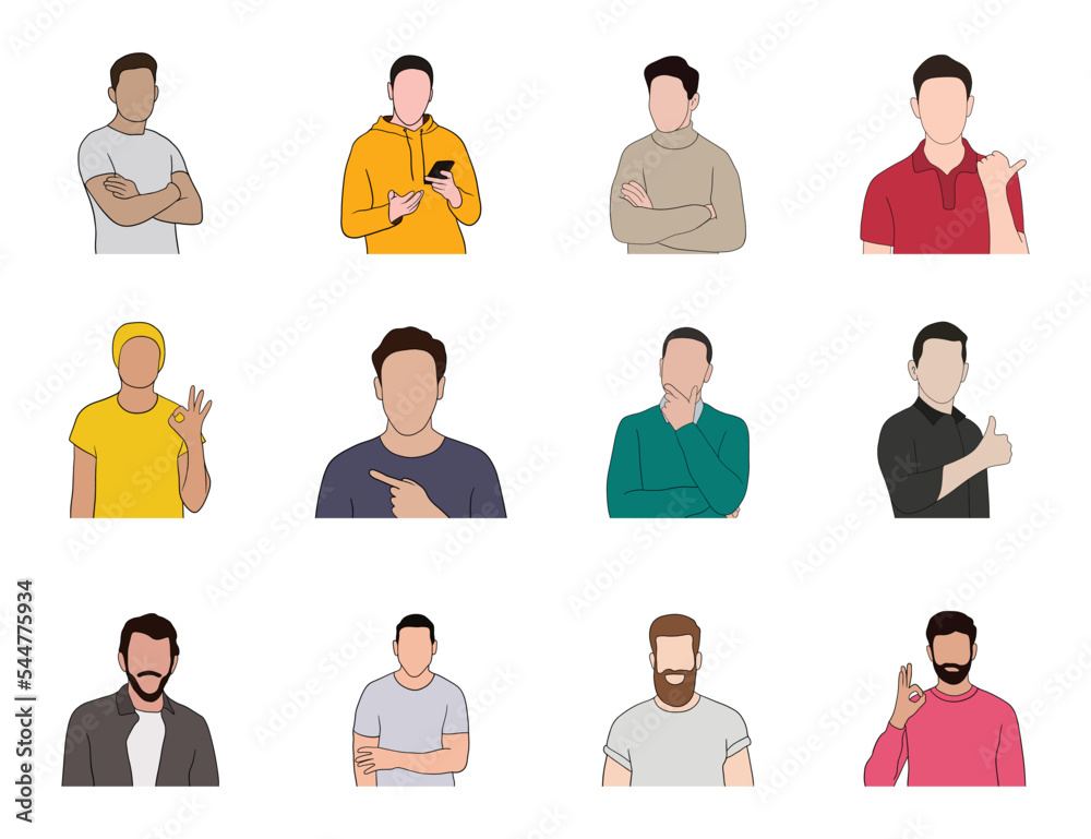Isolated Young handsome man set in different poses on white background illustration Isolated Young handsome man set in different poses on white background illustration