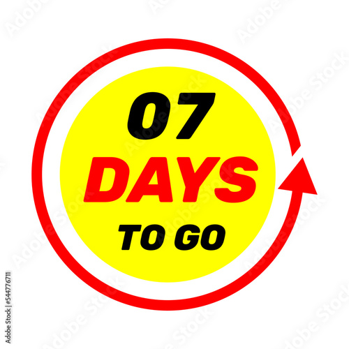 07 days to go sign label vector art illustration with red arrow and yellow background