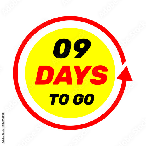 09 days to go sign label vector art illustration with red arrow and yellow background