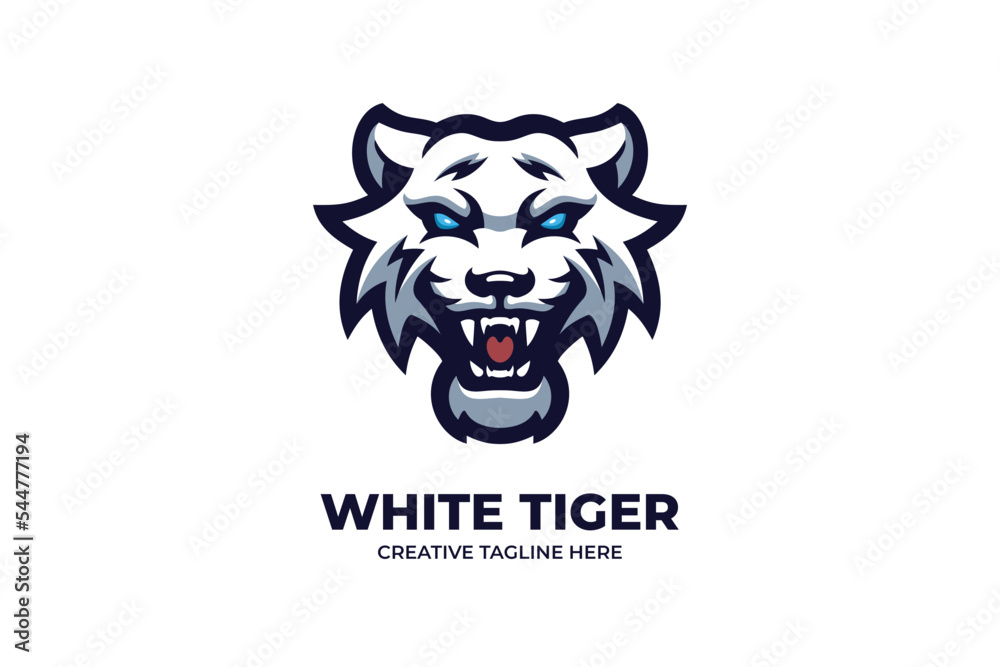 White Tiger Head Mascot Logo Character