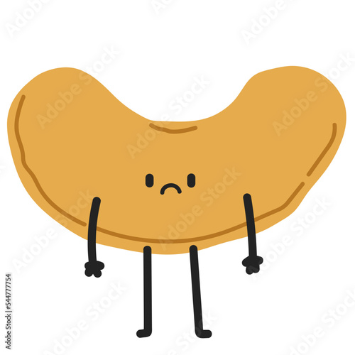 Sad cashew nut character vector illustration in flat color design