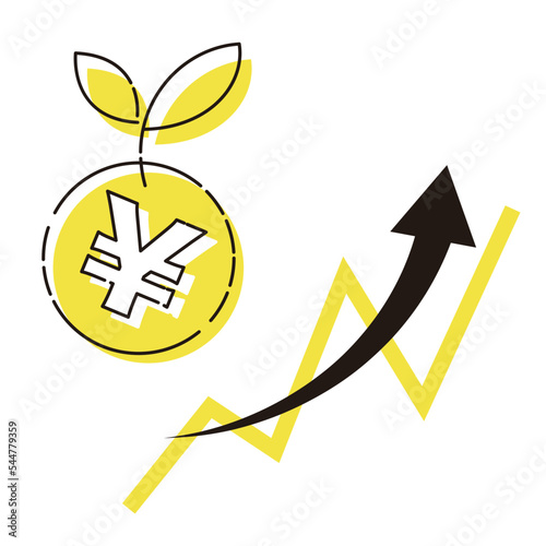 円（¥）通貨と上昇するチャートのイメージ