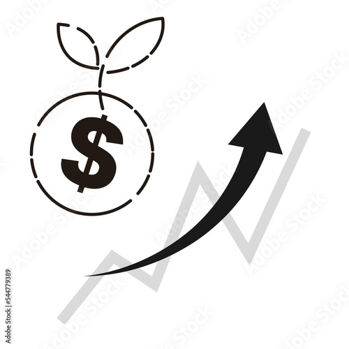 ドル（＄）通貨と上昇するチャートのイメージ