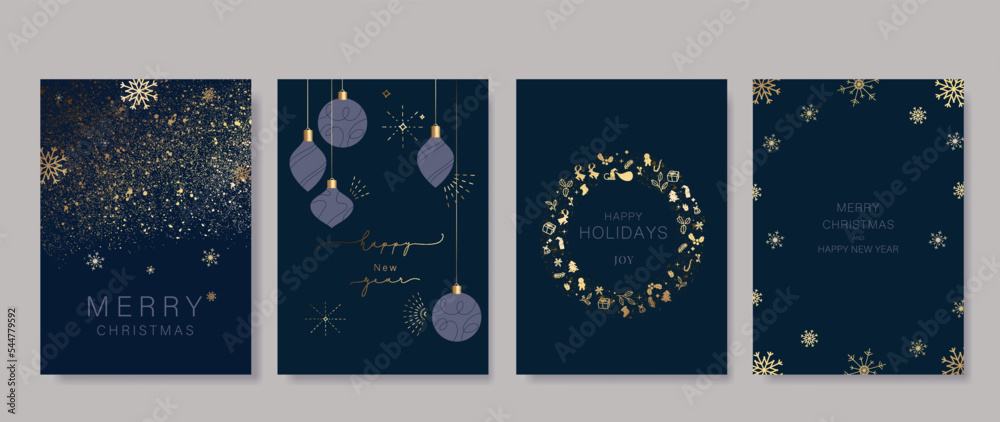 Happy Holidays, season's greetings and new year vector template cards with Christmas element decoration
 - obrazy, fototapety, plakaty 