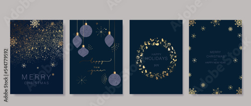 Foto Happy Holidays, season's greetings and new year vector template cards with Chris