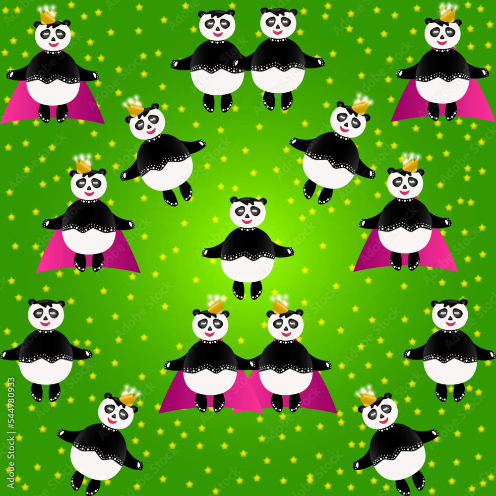 Panda king pattern on a green starry background