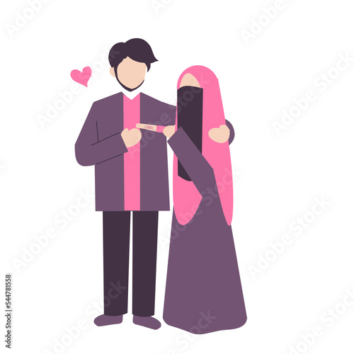 Romantic Muslim couple. Pregnancy test. 