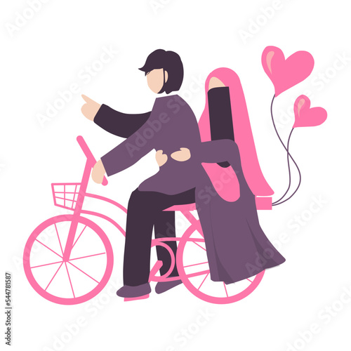 Romantic Muslim couple cycling  bicycle