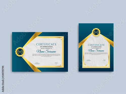 Professional and premium certificate template with golden geometric shapes