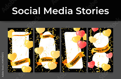 Today winner festive congratulations frame copy space social media stories set vector illustration