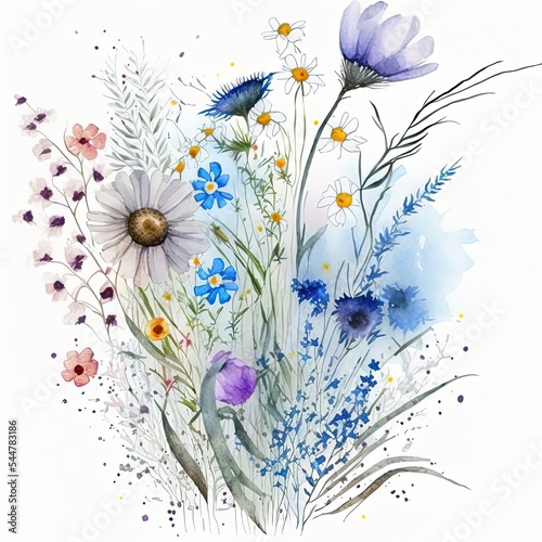 Cute feminine watercolor illustration with wildflowers.