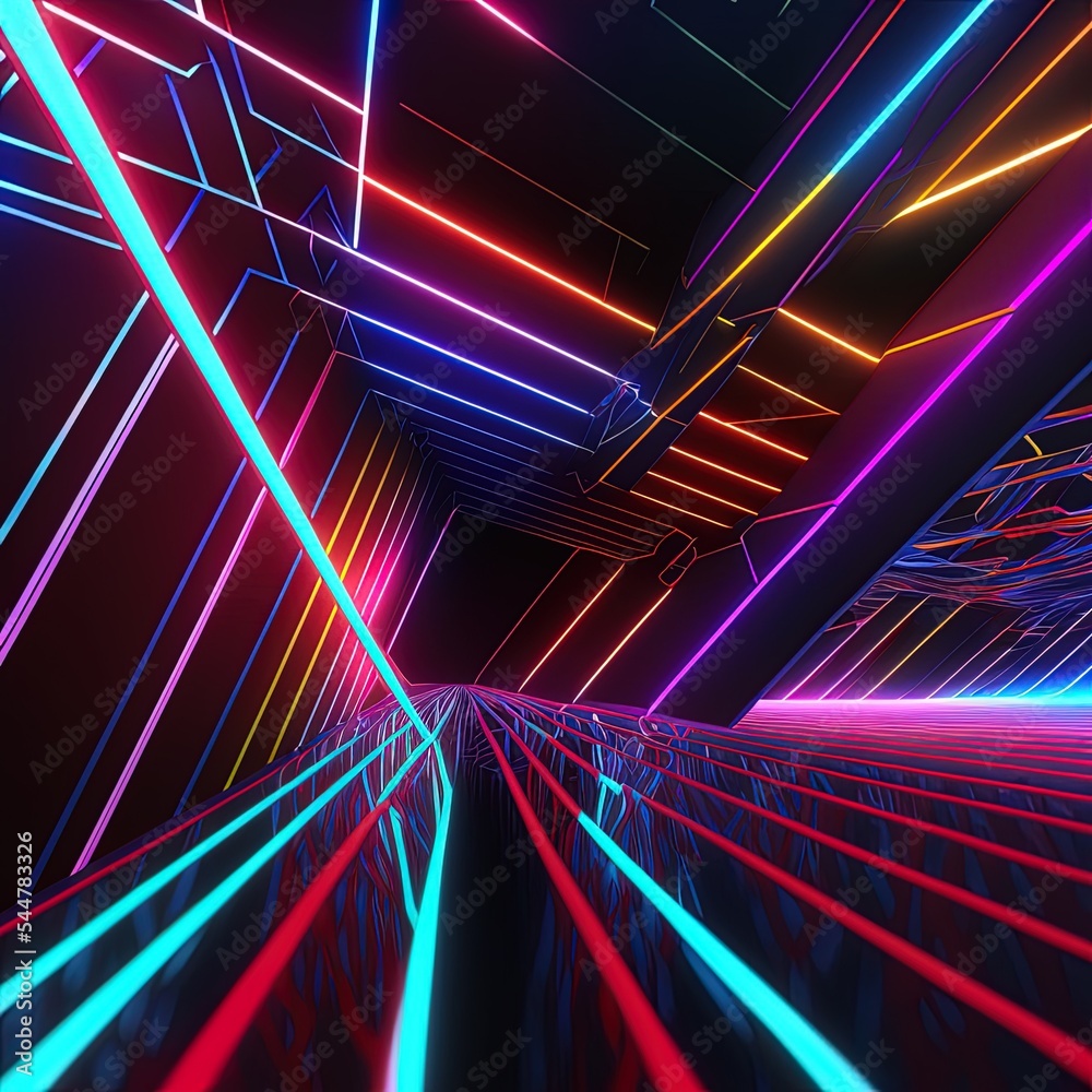 3d render, abstract background with colorful neon lines going up