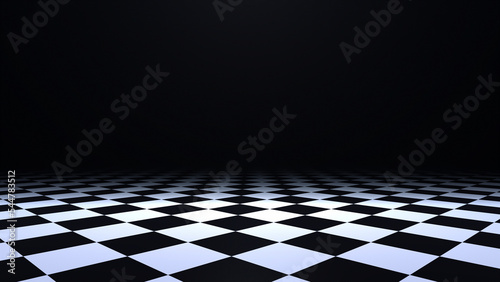 3d rendered black and white checkered floor.