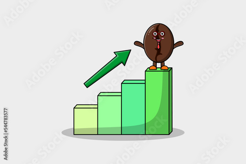 Coffee beans cute businessman mascot character with a deflation chart cartoon style design