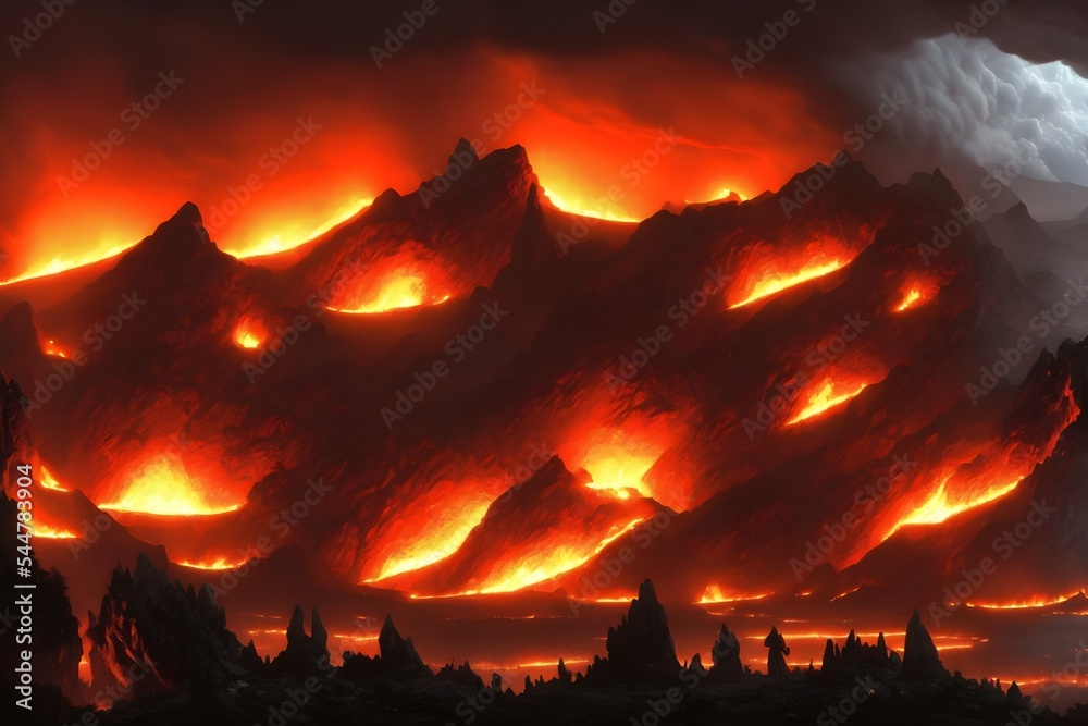 Vulcano scene fire smoke lighting 3d render 3d illustration Vulcano scene fire smoke lighting 3d render 3d illustration