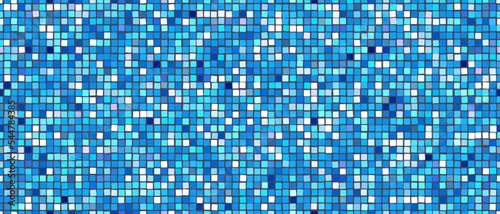 Blue swimming pool mosaic tile seamless pattern. Abstract vector background. Shower or kitchen floor and wall decoration. Bathroom with modern interior design. Texture of tiny squares