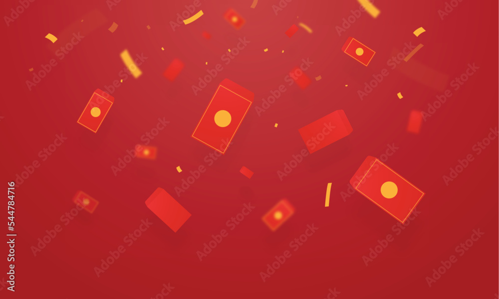 Red envelopes and confetti flying Red envelopes and confetti flying