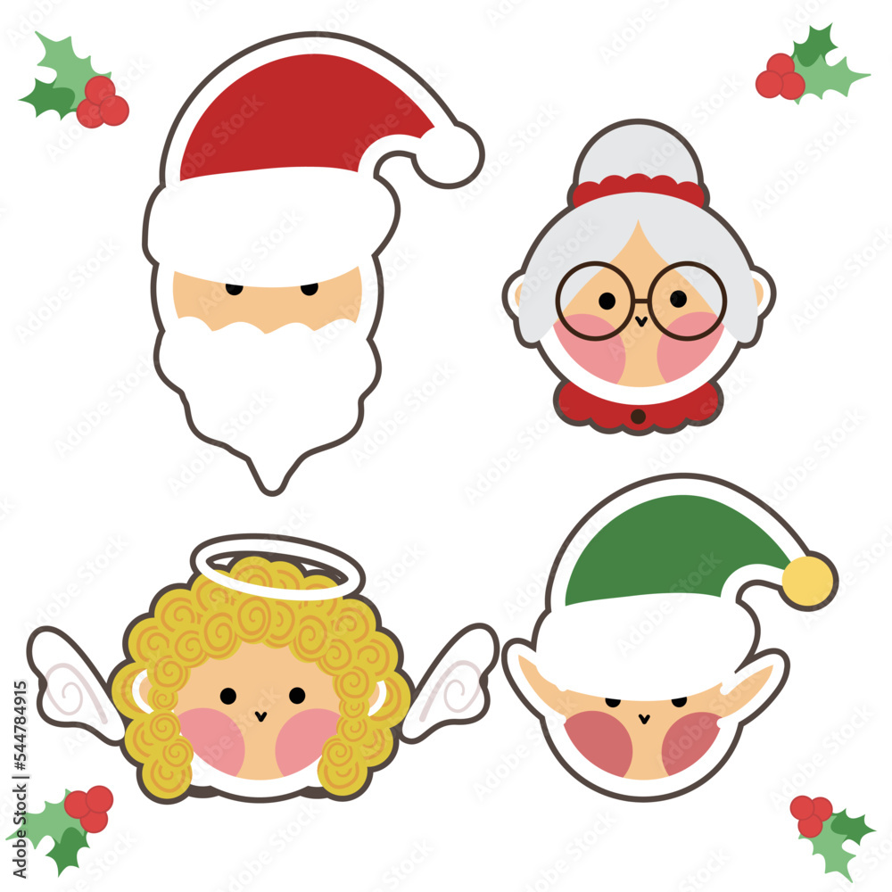 Cute Christmas Cartoon Characters Have Santa Claus Mrs Santa Claus Angel And Elf Christmas