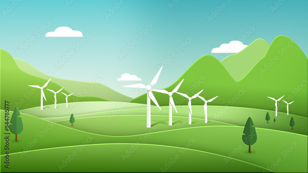 Save the planet. cycle animation of a clean green energy futuristic city using wind turbines. Global warming resources for a bright future. 3D rendering