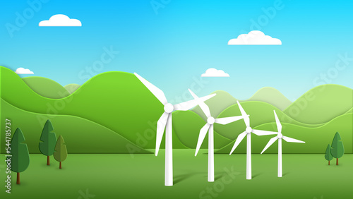 Save the planet. cycle animation of a clean green energy futuristic city using wind turbines. Global warming resources for a bright future. 3D rendering