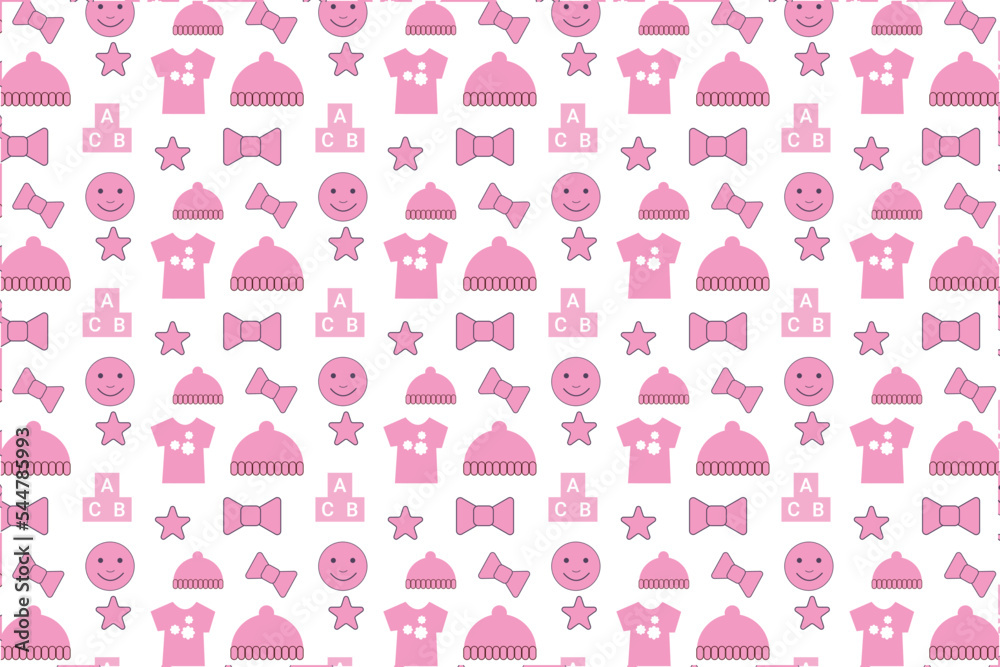 Seamless baby pattern decoration with pink toy elements vector for backdrops. Abstract childish pattern design for book covers, wallpapers, and backgrounds. Endless pattern vector with baby toys.
