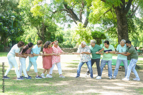 Wallpaper Mural Group Of Senior Indian People Playing Tug War Outdoor In Park. Retirement life. Torontodigital.ca