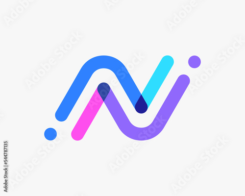 Letter N Line Overlap Overlapping Colorful Multicolor Modern Contemporary Rounded Vector Logo Design